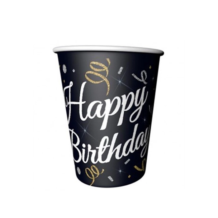 Happy Birthday Temalı Siyah Bardak 8 Adet