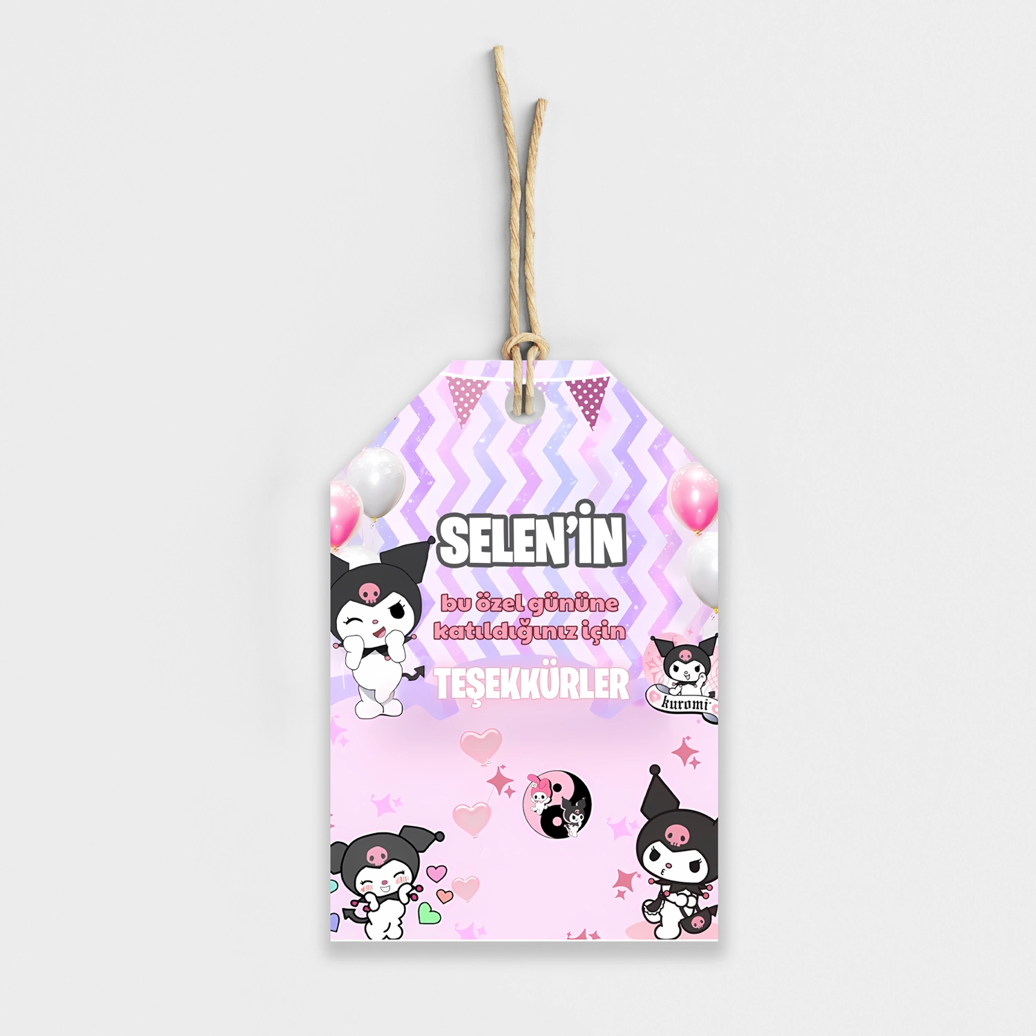 Kuromi Temalı Kişiye Özel Teşekkür Kartı 8’li