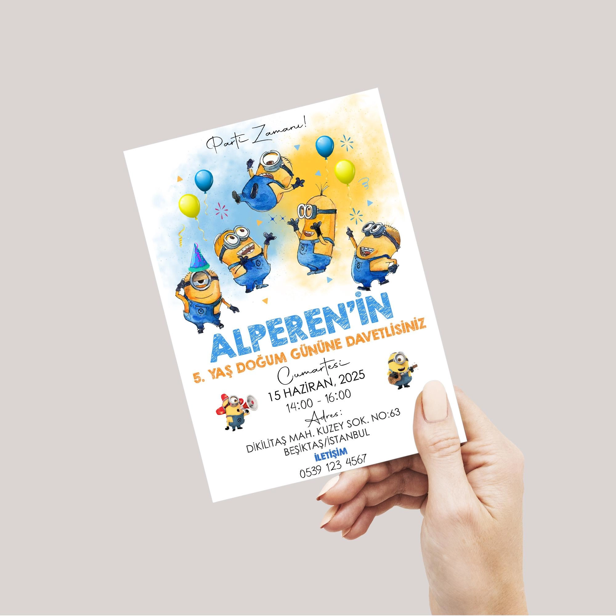 Minions Temalı Doğum Günü Davetiyesi 8’li