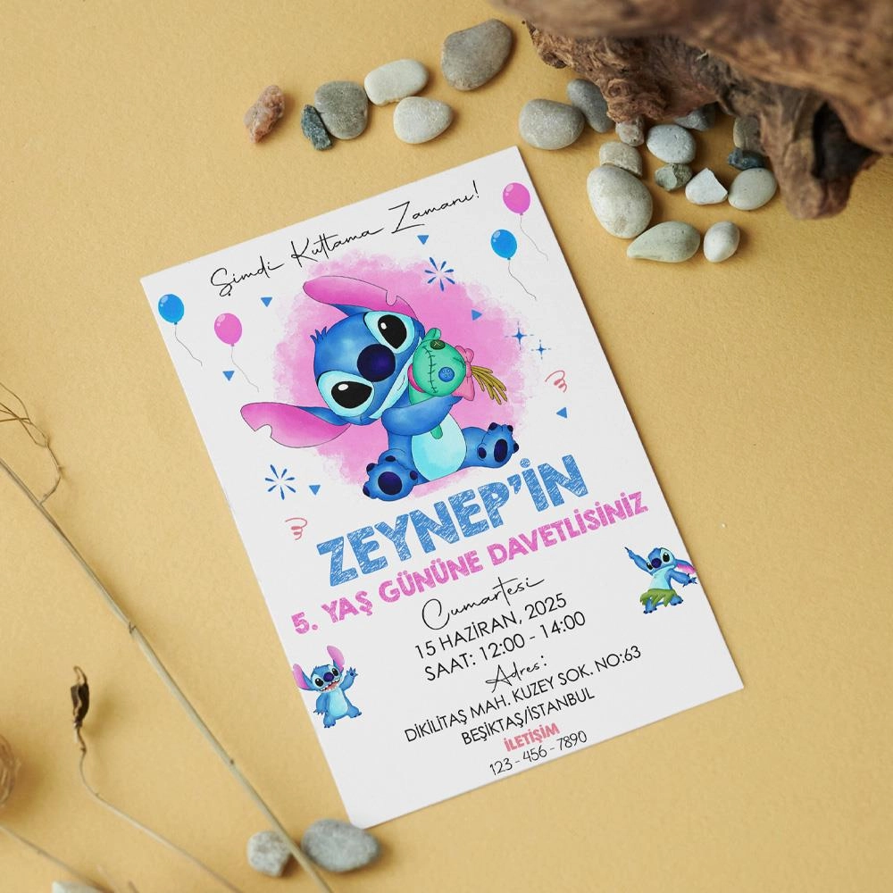Stitch Temalı Doğum Günü Davetiyesi 8’li