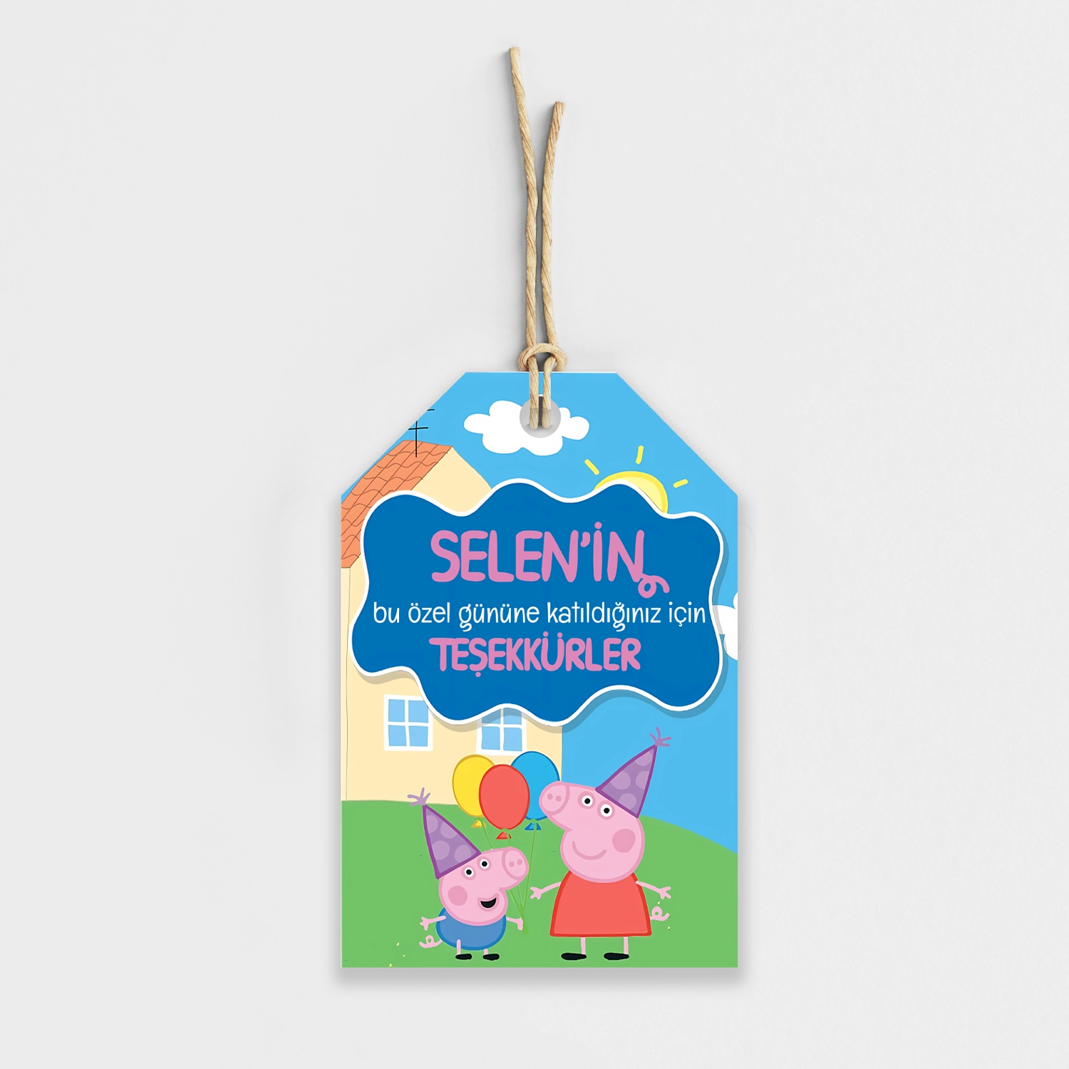 Peppa Pig Temalı Kişiye Özel Teşekkür Kartı 8’li
