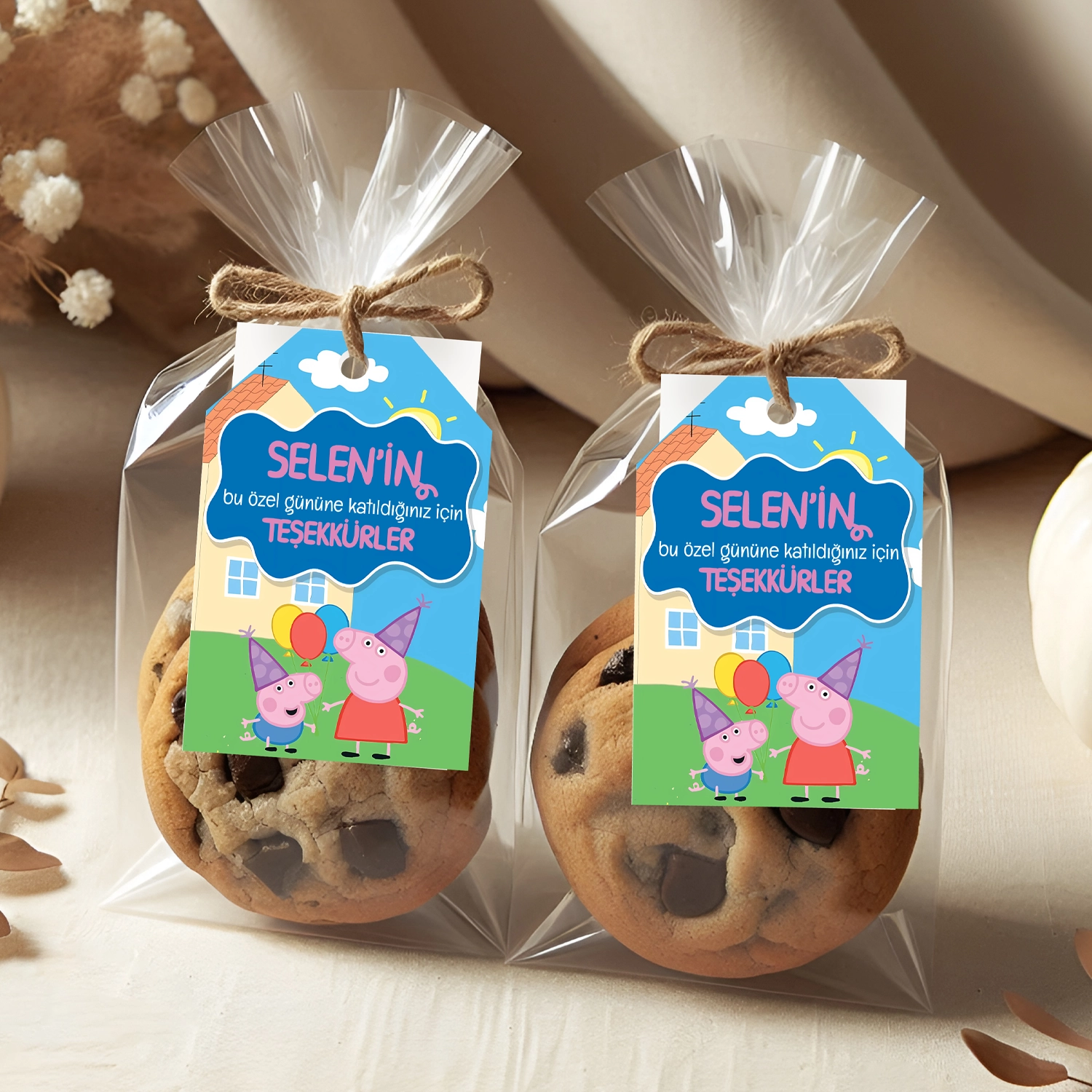 Peppa Pig Temalı Kişiye Özel Teşekkür Kartı 8’li
