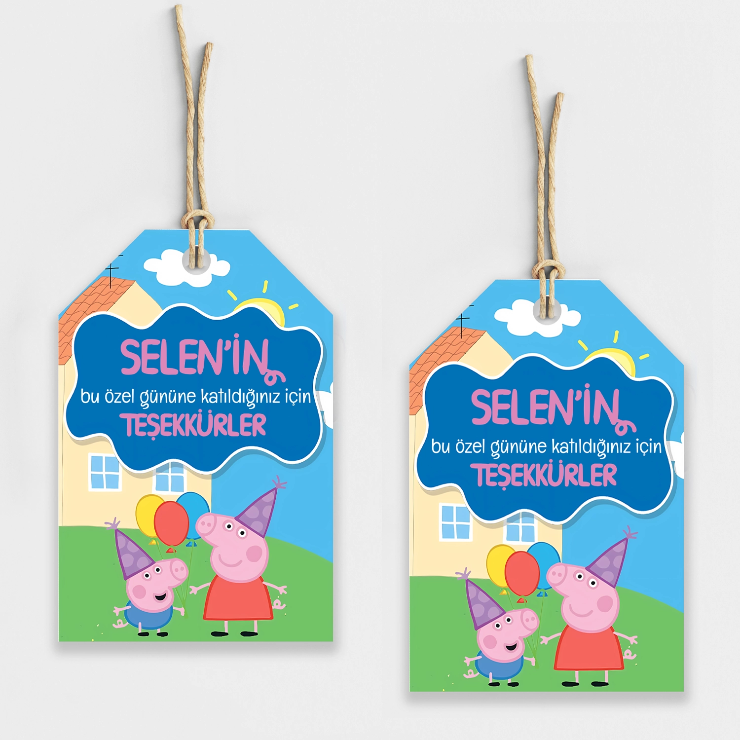 Peppa Pig Temalı Kişiye Özel Teşekkür Kartı 8’li