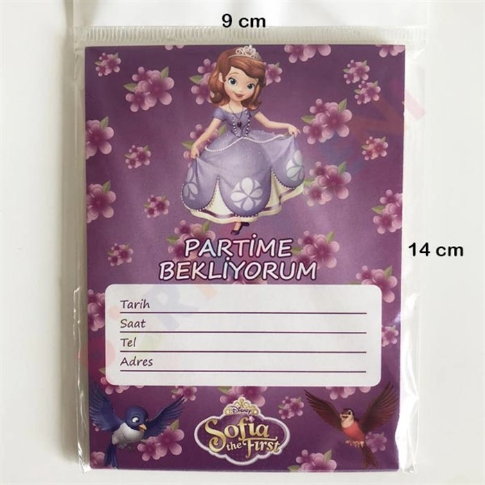 Prenses Sofia Doğum Günü Temalı Davetiye - 8 Adet