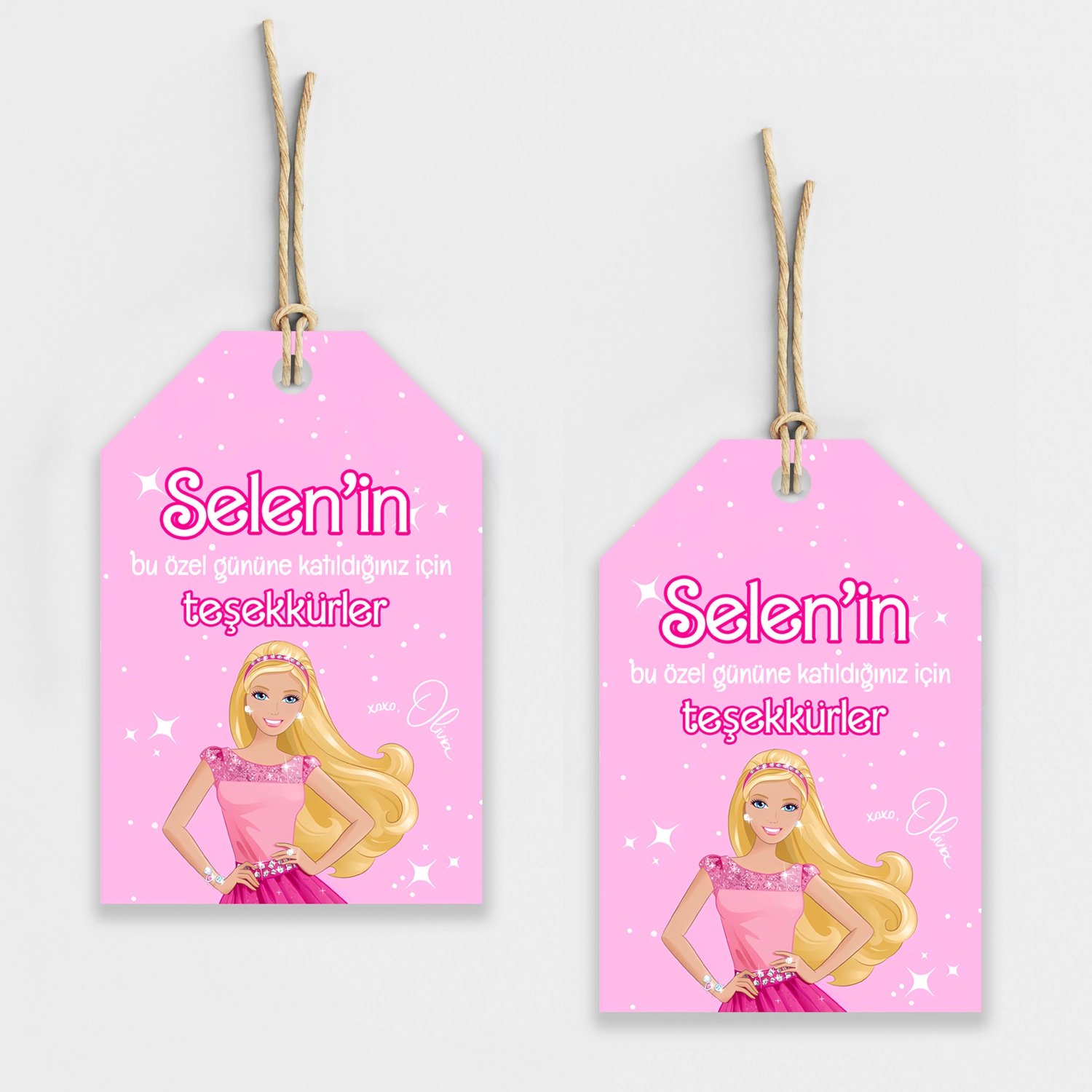 Barbie Temalı Kişiye Özel Teşekkür Kartı 8’li