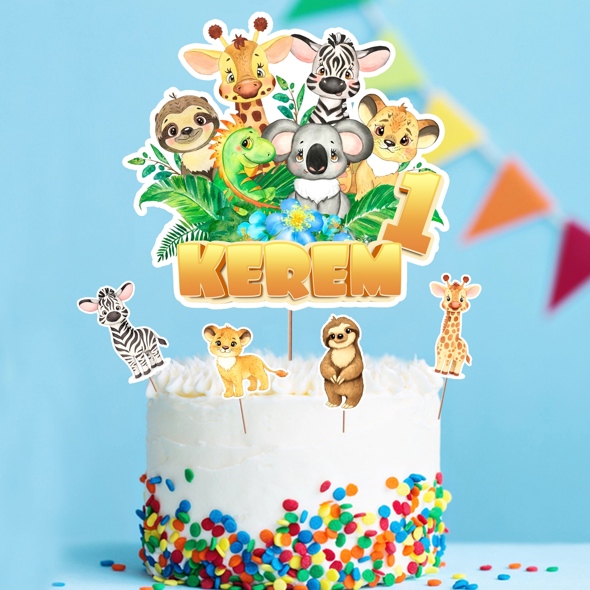 Kişiye Özel Baby Safari Temalı Pasta Süsü Seti
