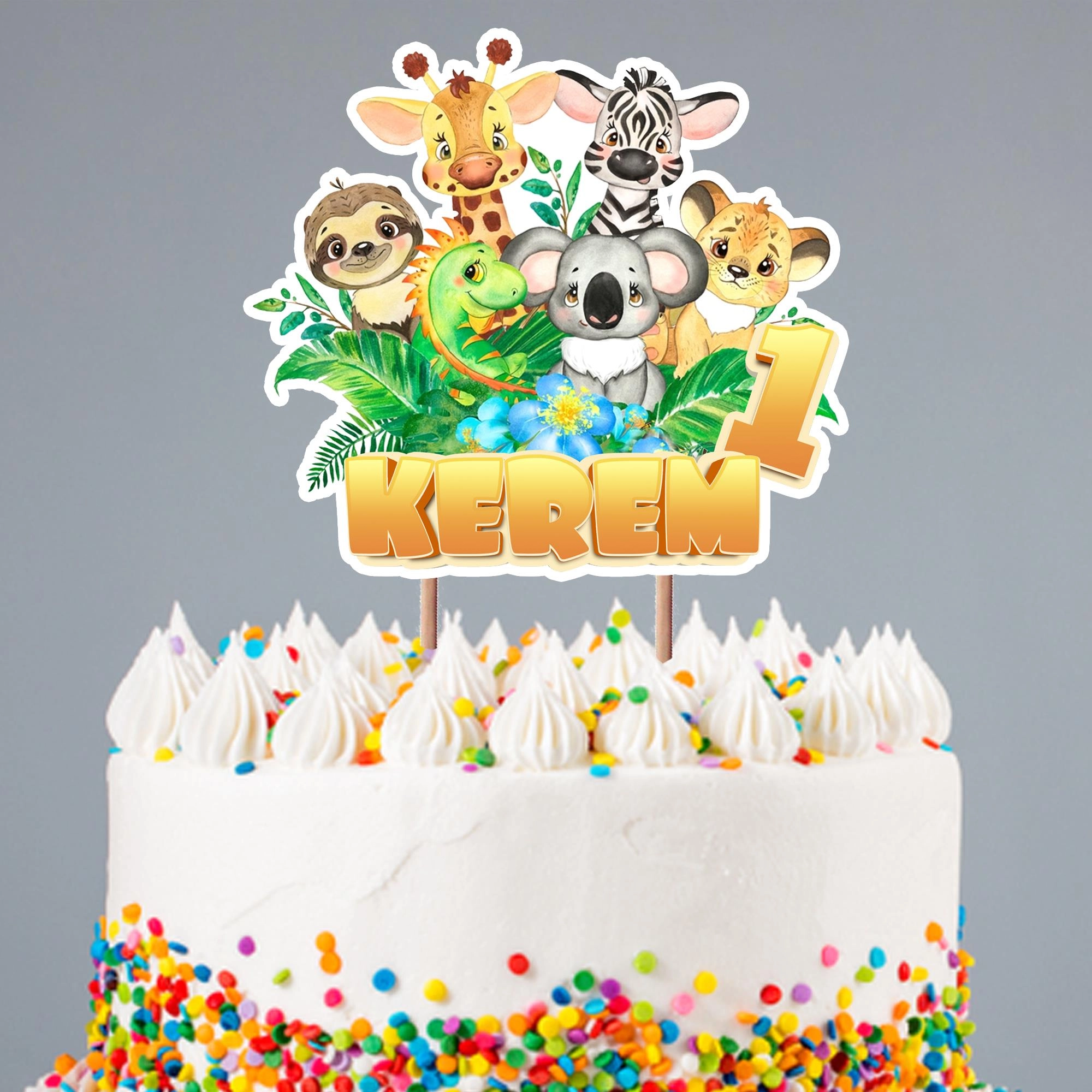Kişiye Özel Baby Safari Temalı Pasta Süsü Seti