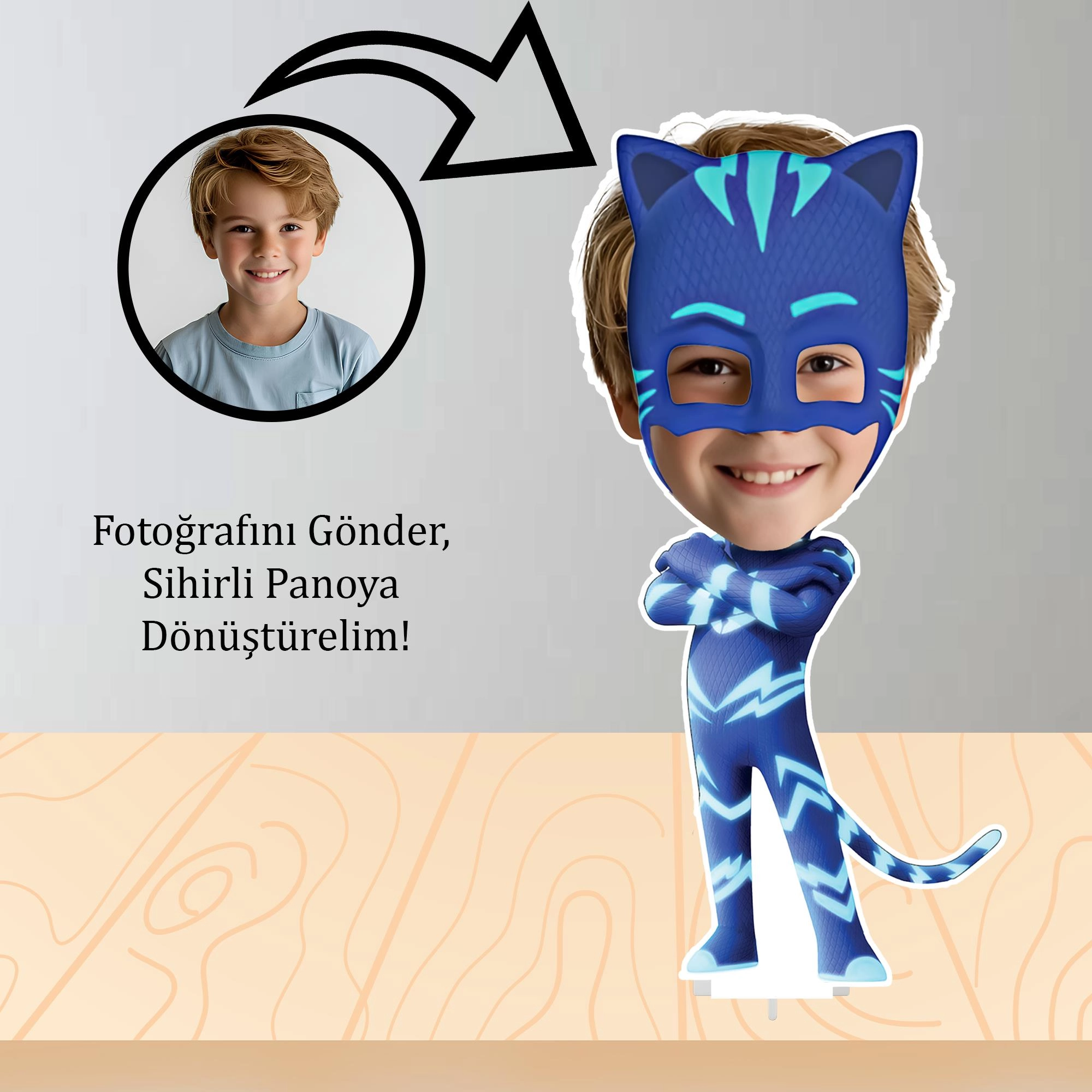 Kişiye Özel Pj Masks Temalı Masa Panosu
