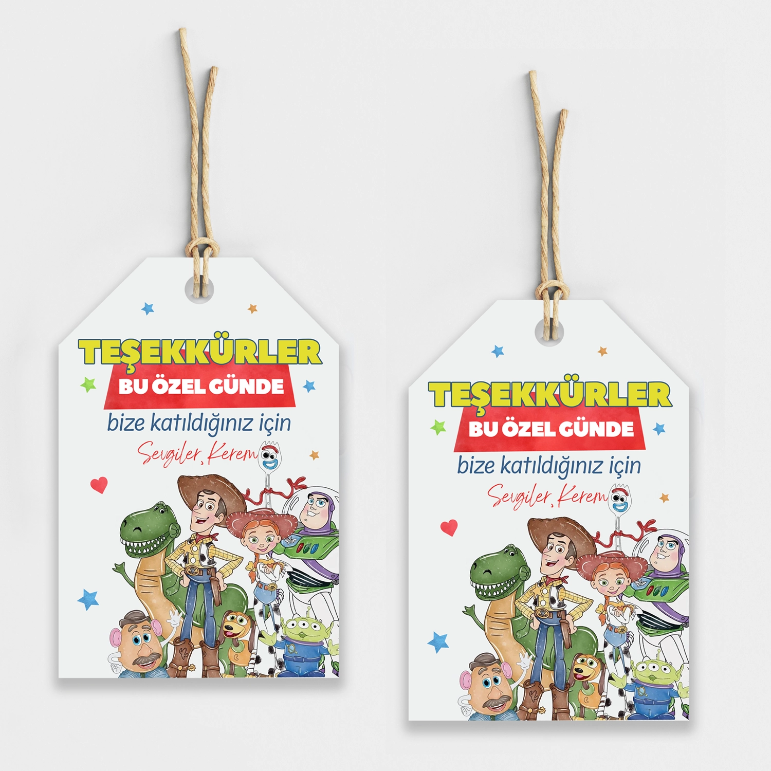 Toy Story Temalı Kişiye Özel Teşekkür Kartı 8’li