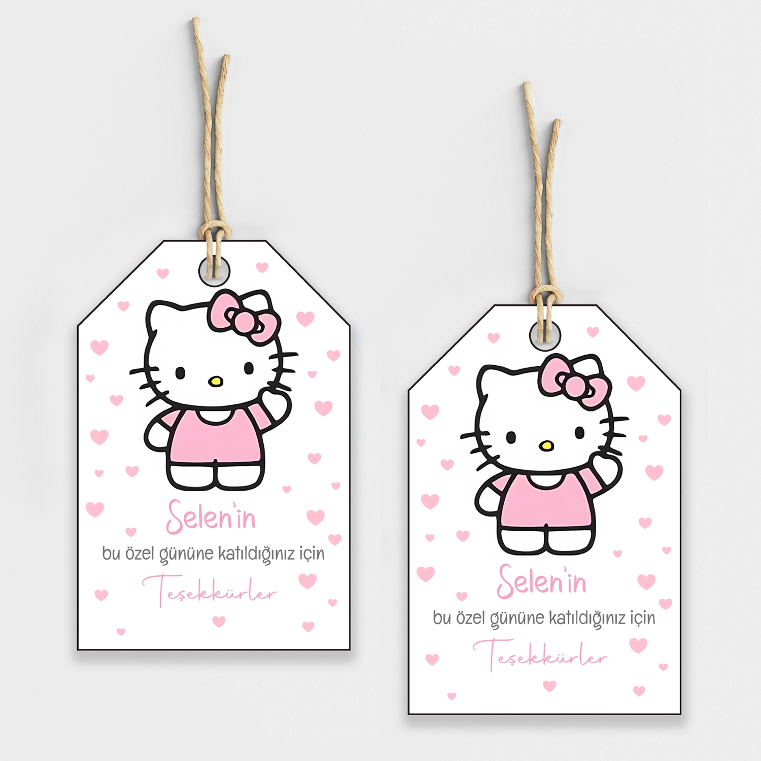 Hello Kitty Temalı Kişiye Özel Teşekkür Kartı 8’li