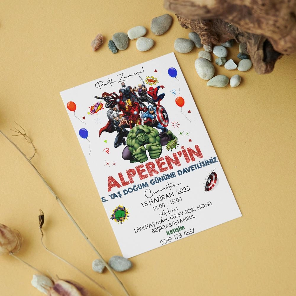 Avengers Temalı Doğum Günü Davetiyesi 8’li