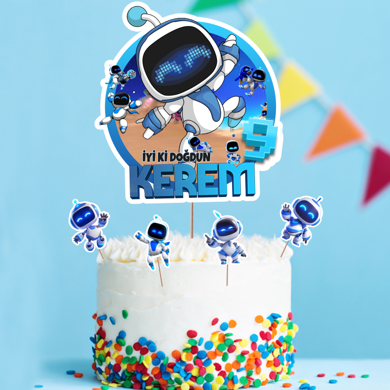 Kişiye Özel Astro Bot Konseptli Pasta Süsü Seti
