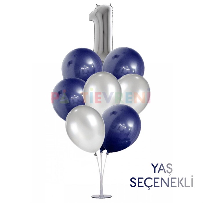 Gümüş Gece Mavisi - Ayaklı Balon Standı Yaş Seçenekli