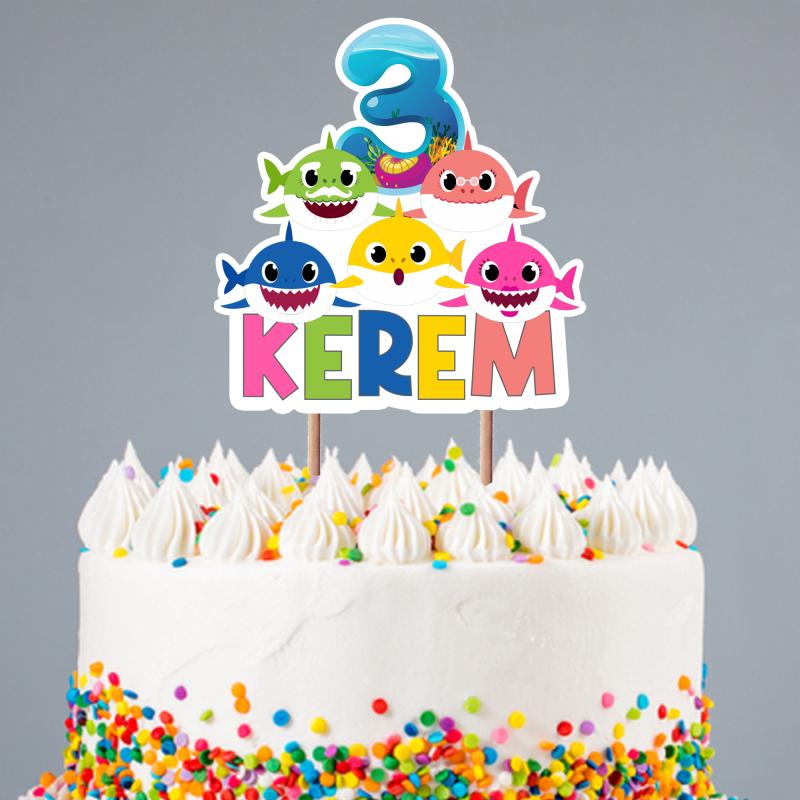 Kişiye Özel Baby Shark Konseptli Pasta Süsü Seti