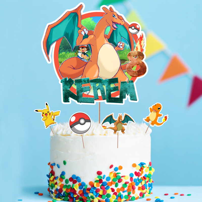 Kişiye Özel Pokemon Charizard Konseptli Pasta Süsü Seti