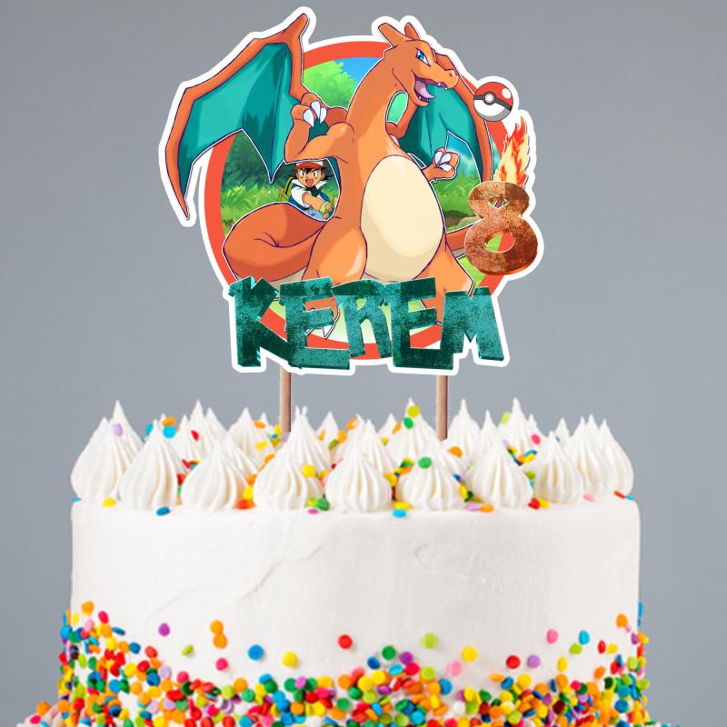 Kişiye Özel Pokemon Charizard Konseptli Pasta Süsü Seti