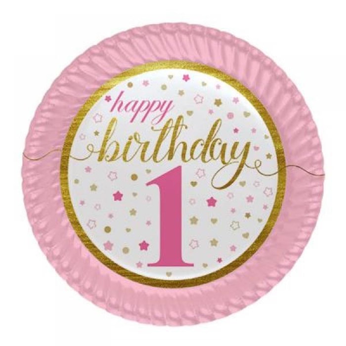 1 Yaş Kız Doğum Günü Happy Birthday Yıldızlı Pembe Tabak