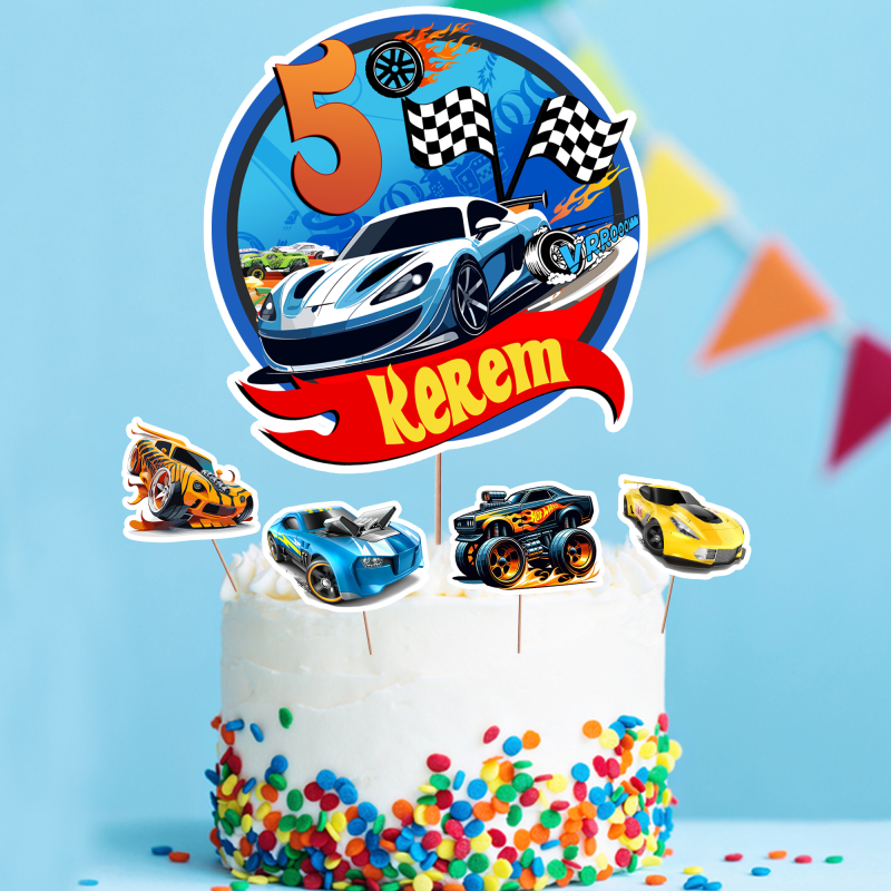 Kişiye Özel Hot Wheels Konseptli Pasta Süsü Seti