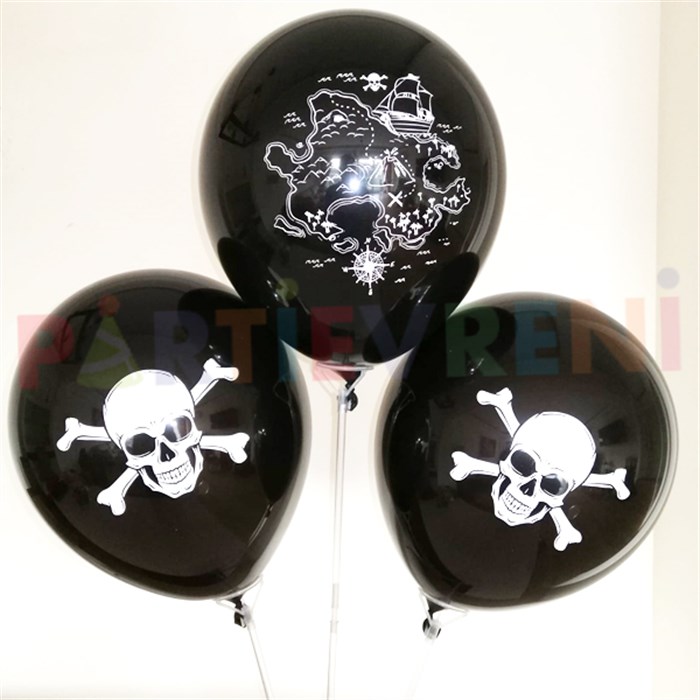 Korsan Temalı Baskılı Siyah Balon - 5 Adet