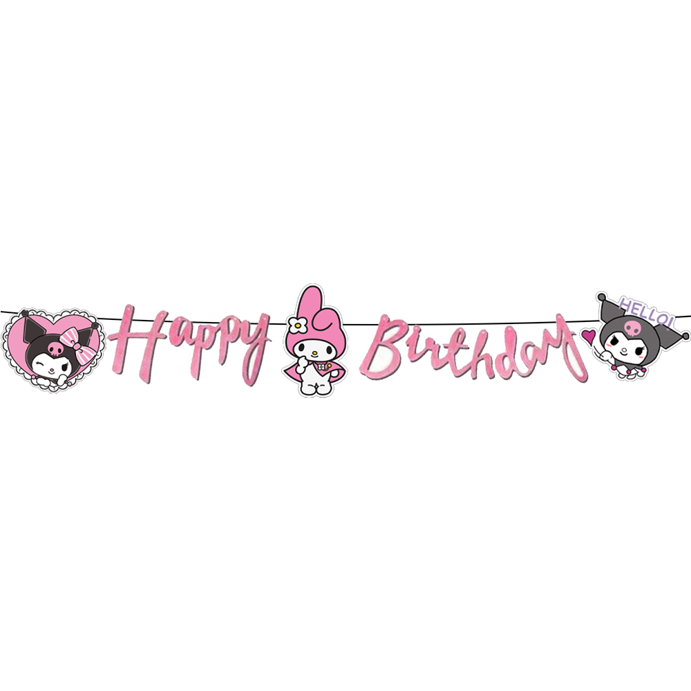 Kuromi Temalı Happy Birthday Kaligrafi Banner