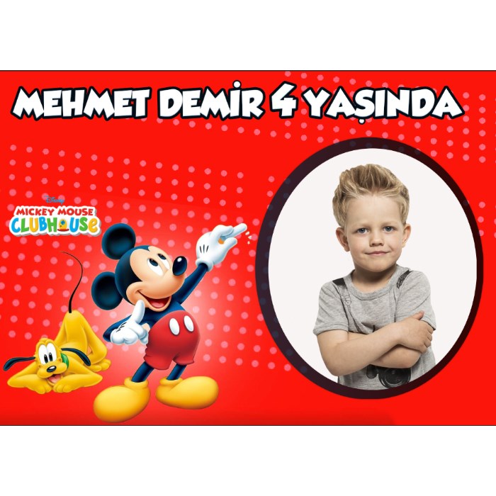 Kişiye Özel Mickey Mouse Temalı Doğum Günü Afişi