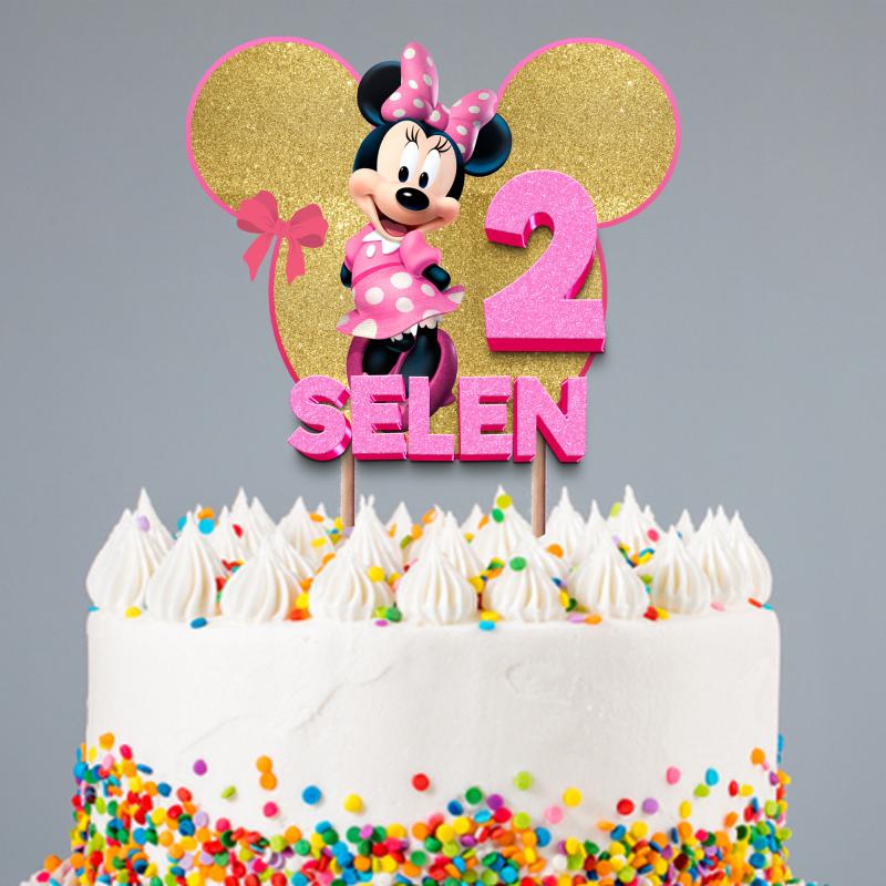 Kişiye Özel Disney Minnie Mouse Konseptli Pasta Süsü Seti