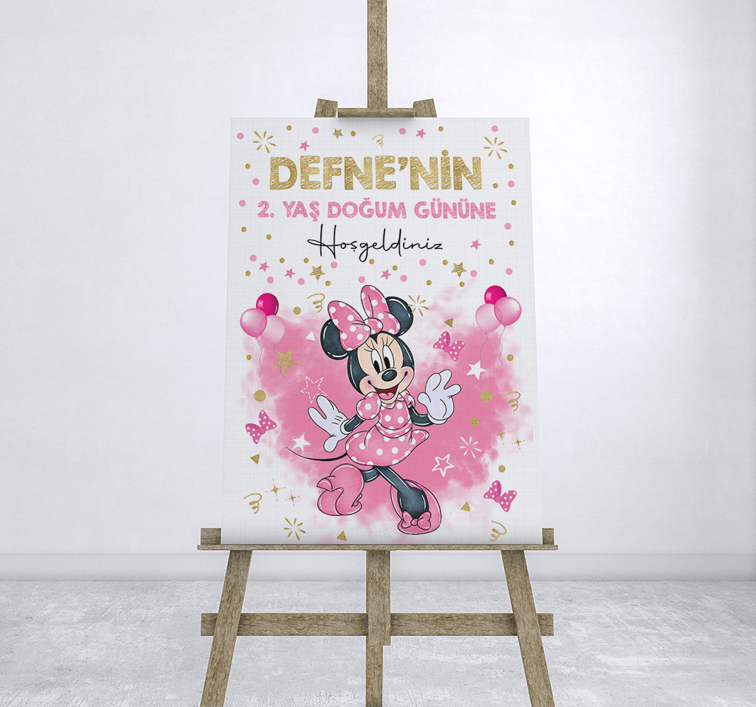 Minnie Mouse Temalı Karşılama Panosu Vinil Branda