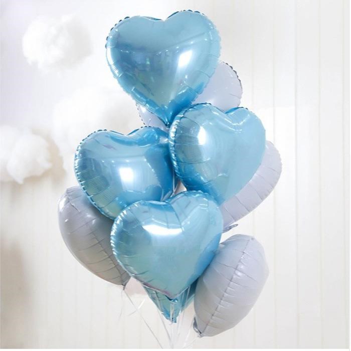 Kalp Folyo Balon Seti Mavi Beyaz