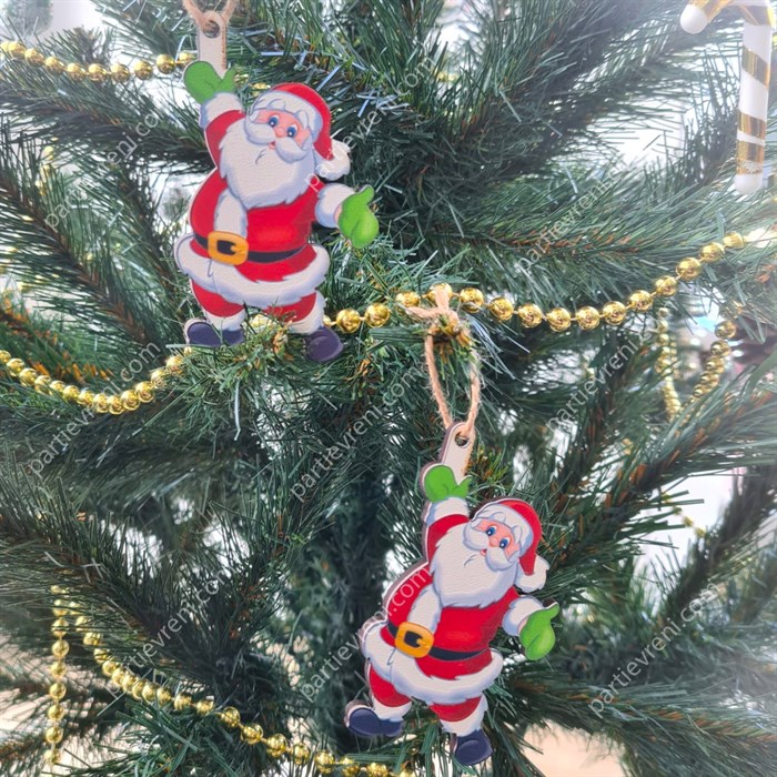 Ahşap Noel Baba Şekilli Yılbaşı Ağaç Süsü - 2 Adet