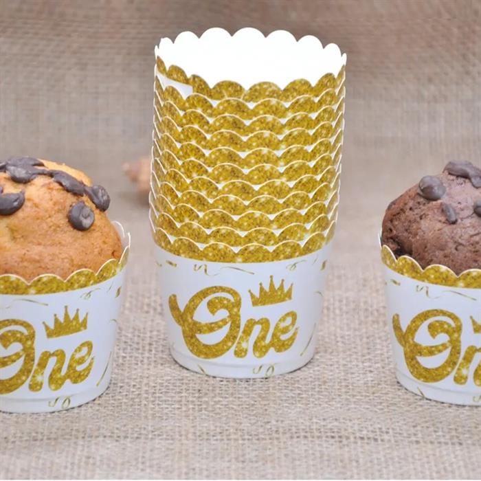 One Yazılı Beyaz Gold Cupcake Kapsülü 10 Adet