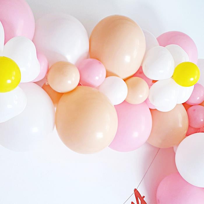 Açık Somon Makaron Pembe ve Beyaz Renkli Papatya Temalı Balon Zincir Seti