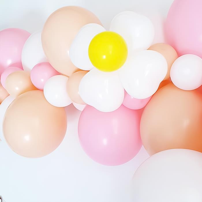 Açık Somon Makaron Pembe ve Beyaz Renkli Papatya Temalı Balon Zincir Seti
