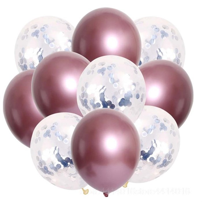 Pembe Krom Gümüş Konfetili  Balon Seti