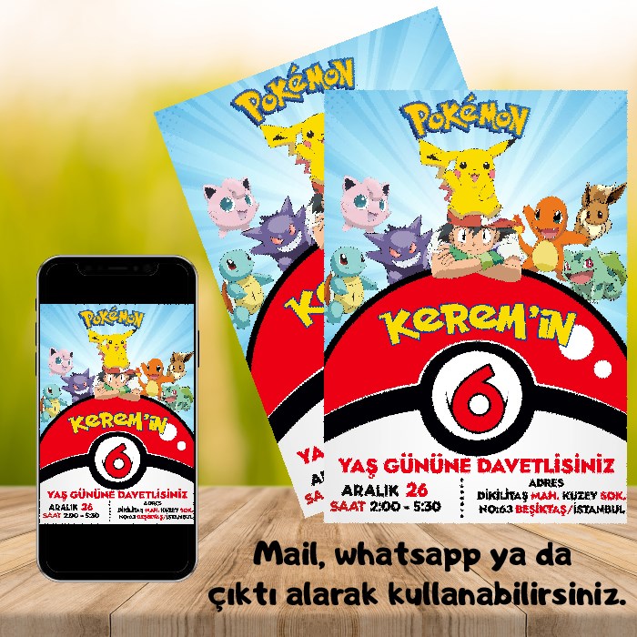 Pokemon Temalı Kişiye Özel Dijital Davetiye