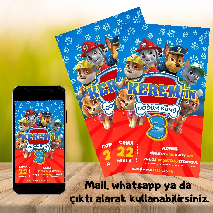 Paw Patrol Kişiye Özel Dijital Davetiye