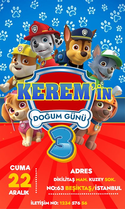 Paw Patrol Kişiye Özel Dijital Davetiye