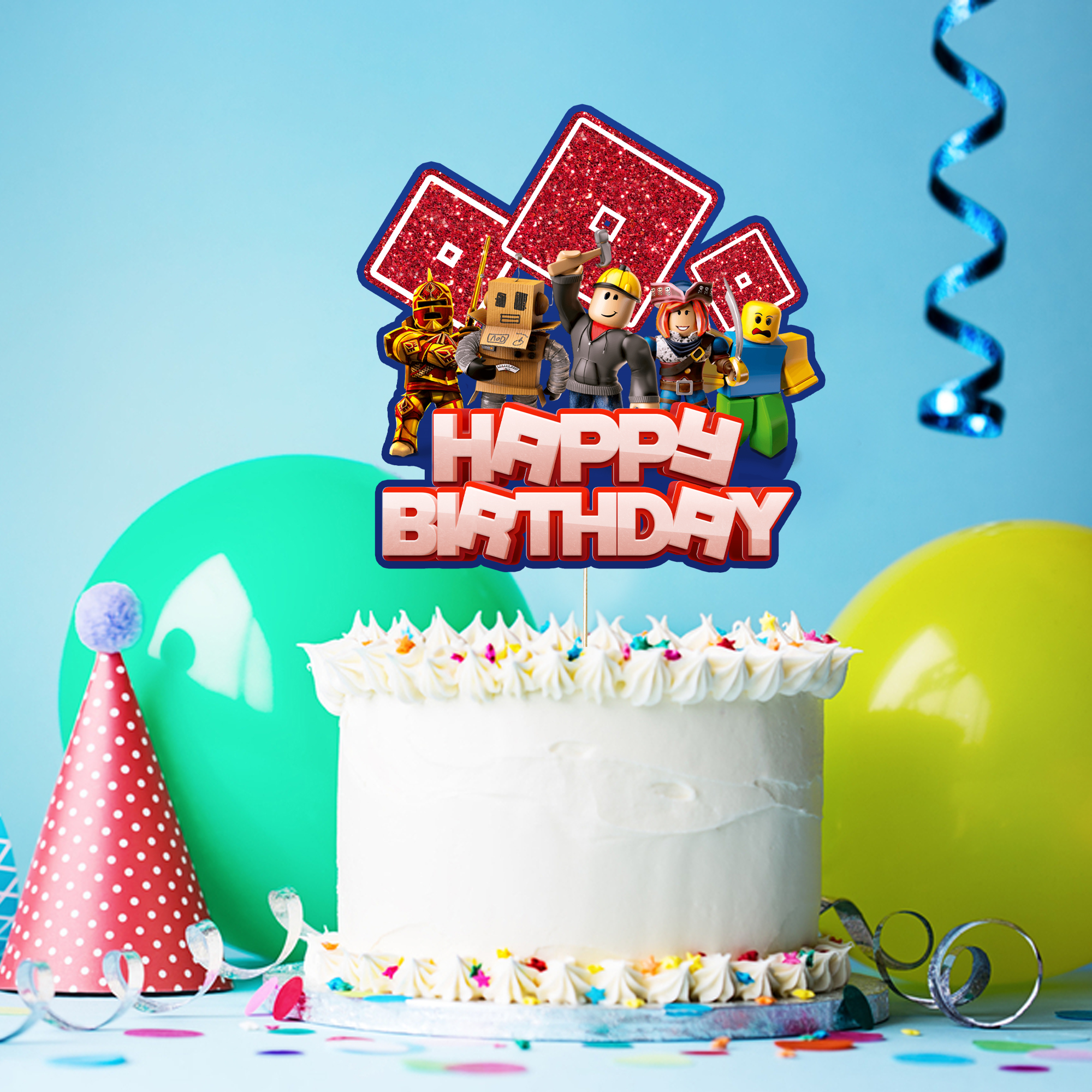 Roblox Temalı Happy Birthday Pasta Süsü