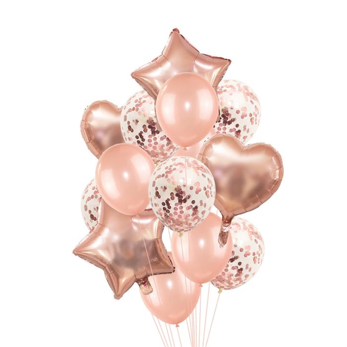 Rose Gold Yıldızlı Kalpli Balon Seti