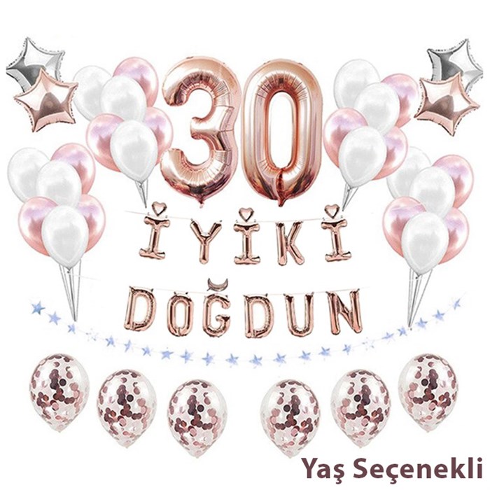 Yaş Seçenekli Rose Gold  Balon Seti