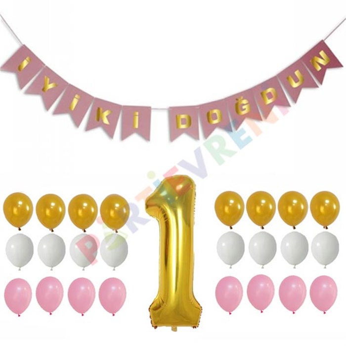 Doğum Günü Konsepti Balonlu Pembe Set Yaş Seçenekli