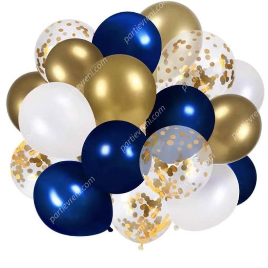 Konfetili Balon Seti (Gold Beyaz Gece Mavisi) 20 Adet