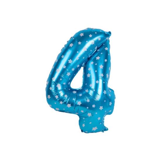 Mavi Yıldızlı 4 Rakam Folyo Balon 40 cm