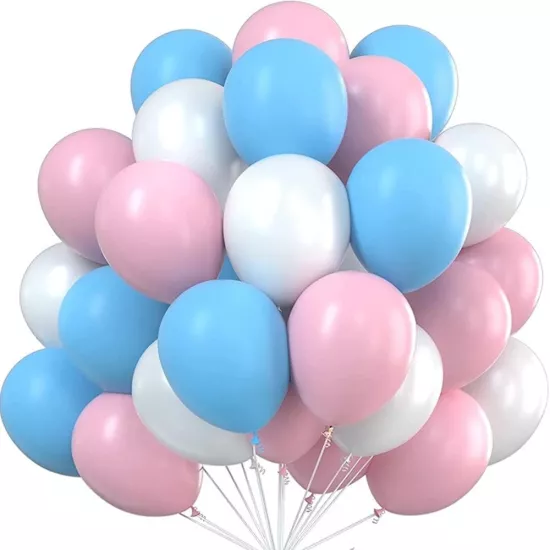Mavi Pembe Beyaz Karışık Balon Seti 10’lu