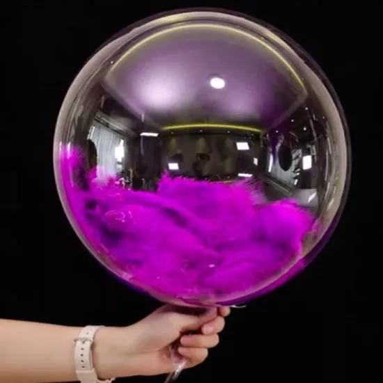 Şeffaf Fuşya Tüylü Bobo Balon 50 cm
