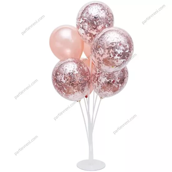 Ayaklı Balon Standı - Rose Gold Konfetili Şeffaf