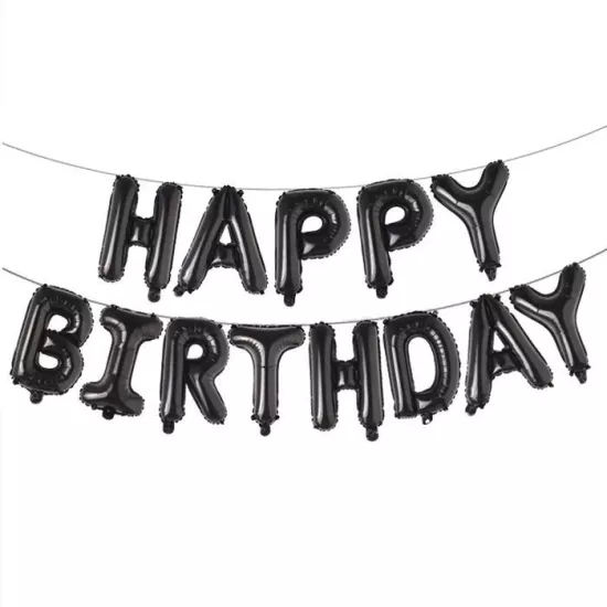 Happy Birthday Yazılı Siyah Folyo Balon Seti
