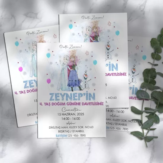 Frozen Temalı Doğum Günü Davetiyesi 8’li