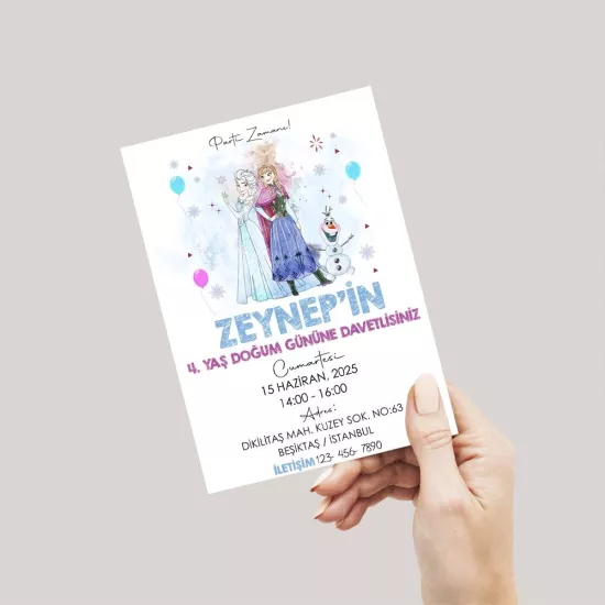 Frozen Temalı Doğum Günü Davetiyesi 8’li