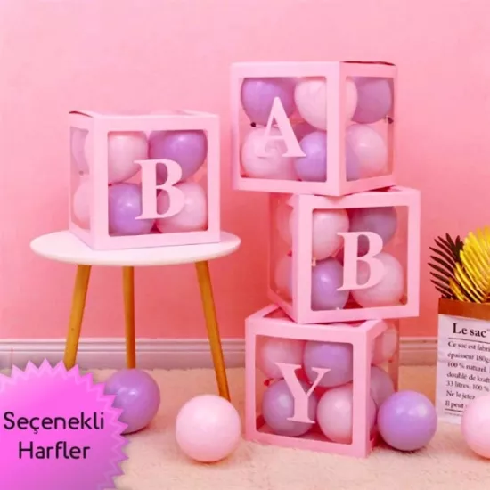 Şeffaf Kutu ve Harf - Pembe - 25 cm - Harf