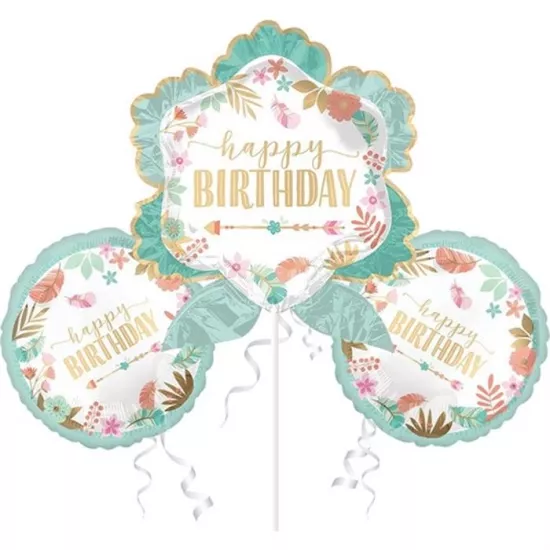 Çiçek Temalı Happy Birthday Temalı Folyo Balon